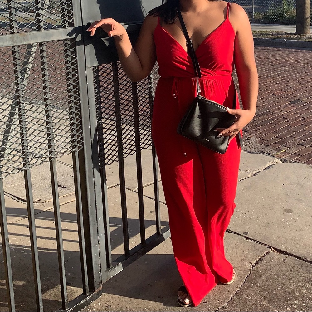 Red wide leg jumpsuit